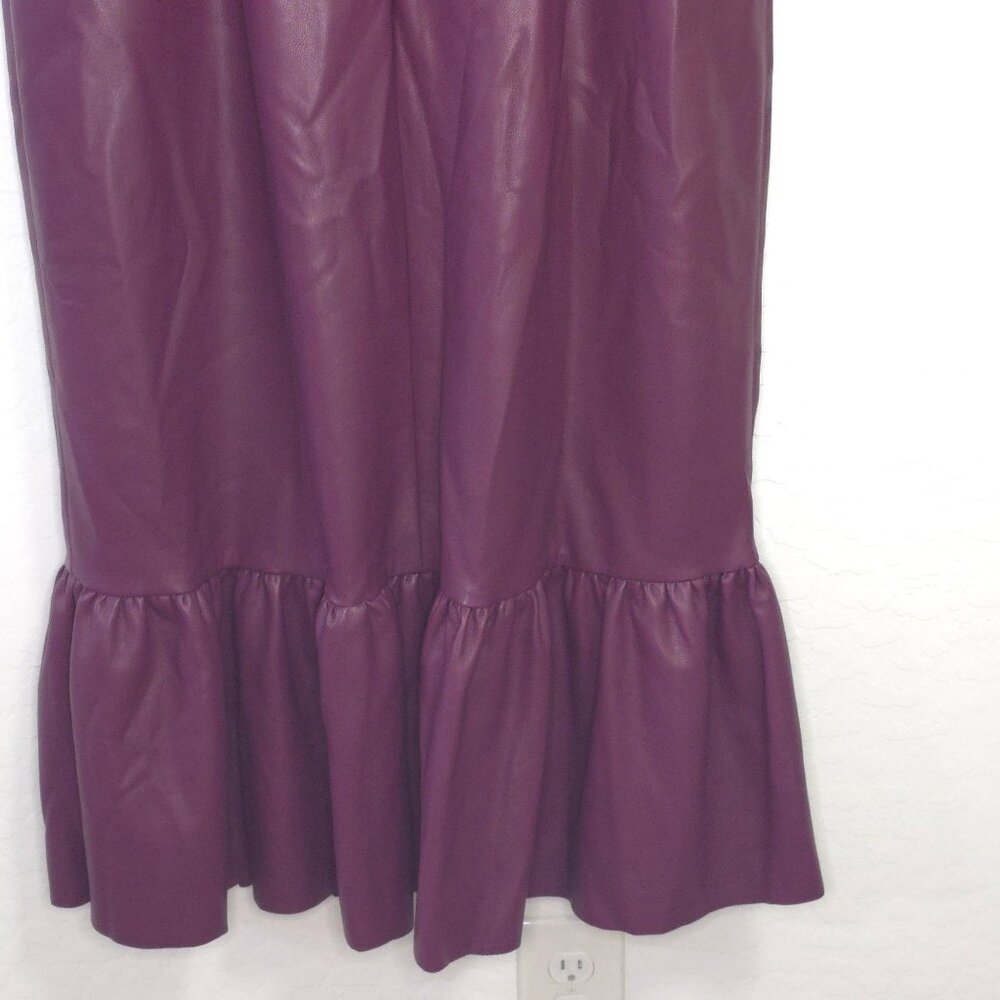 Sachin & Babi Size 14 Purple Maroon Faux Leather Midi Dress Slit Ruffle - Picture 10 of 13